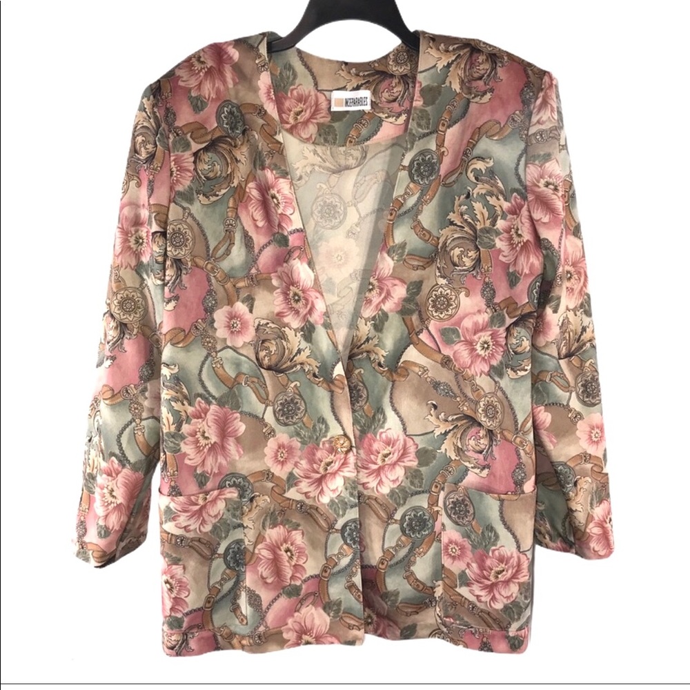 Vintage Three Piece Floral Blazer Skirt Set